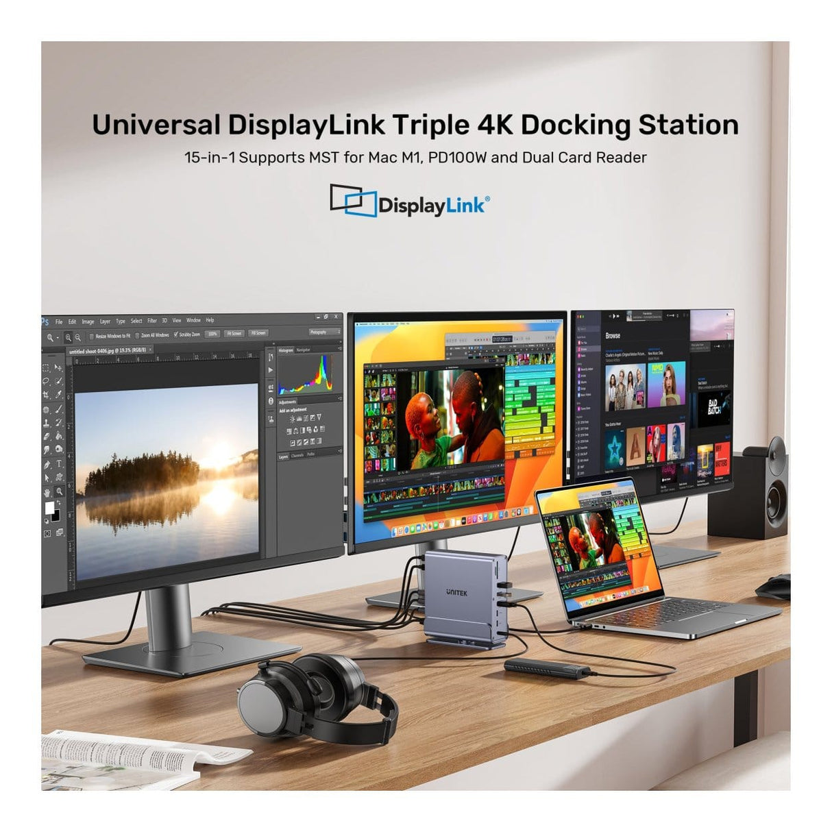 Unitek 15-in-1 4K Universal DisplayLink Docking Station D1135AGY01