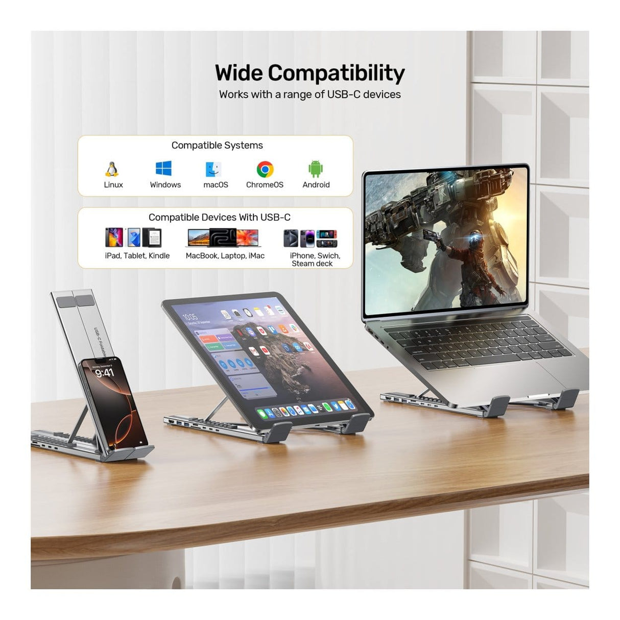 Unitek 7-in-1 USB-C Foldable Notebook Stand with Docking Station D1137AGY01
