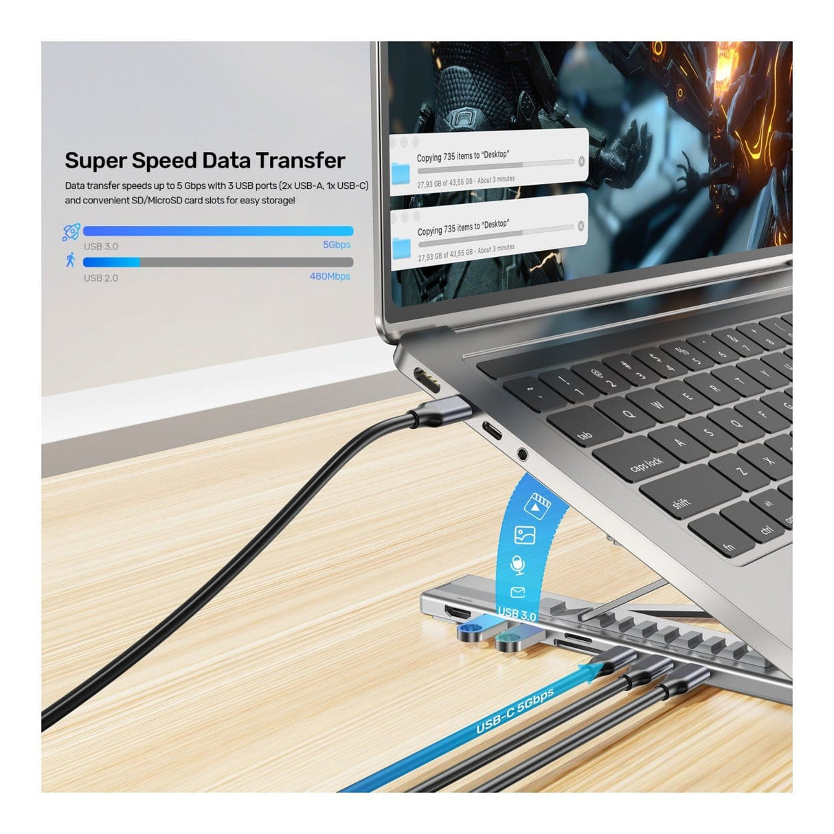 Unitek 7-in-1 USB-C Foldable Notebook Stand with Docking Station D1137AGY01
