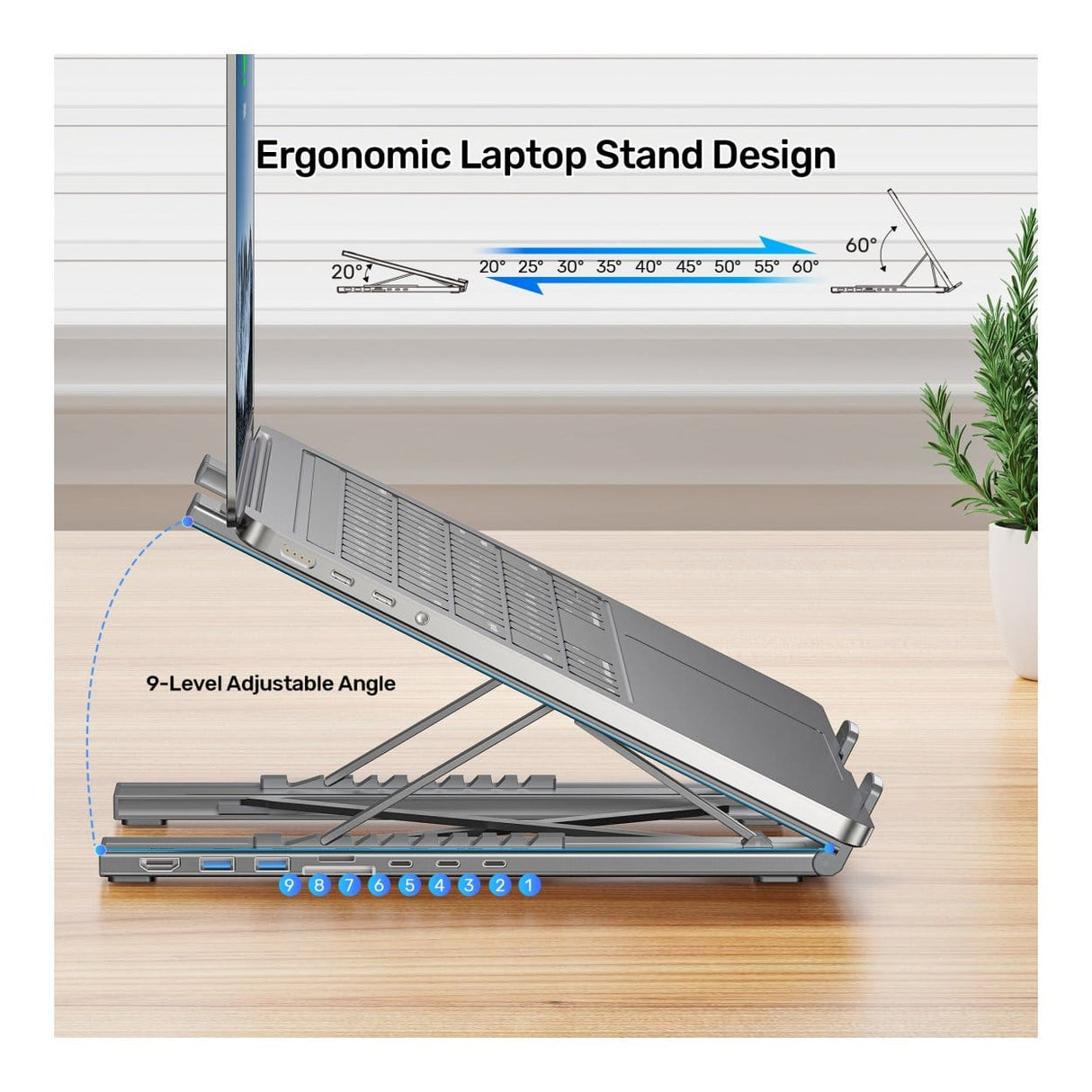 Unitek 7-in-1 USB-C Foldable Notebook Stand with Docking Station D1137AGY01