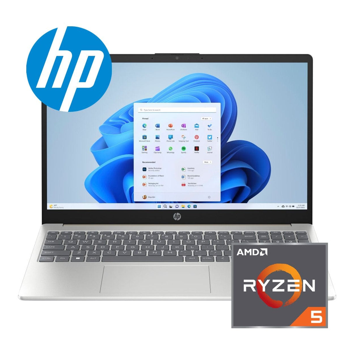 HP 15-fc0100ni 15.6-inch FHD Laptop - AMD Ryzen 5 7520U 512GB SSD 16GB RAM Win 11 Home Diamond White