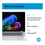 HP OmniBook X Flip 16-as0007ni 14-inch 2K Next Gen AI 2-in-1 Laptop - Intel Core Ultra 7 256V 512GB SSD 16GB RAM Win 11 Home Glacier Silver