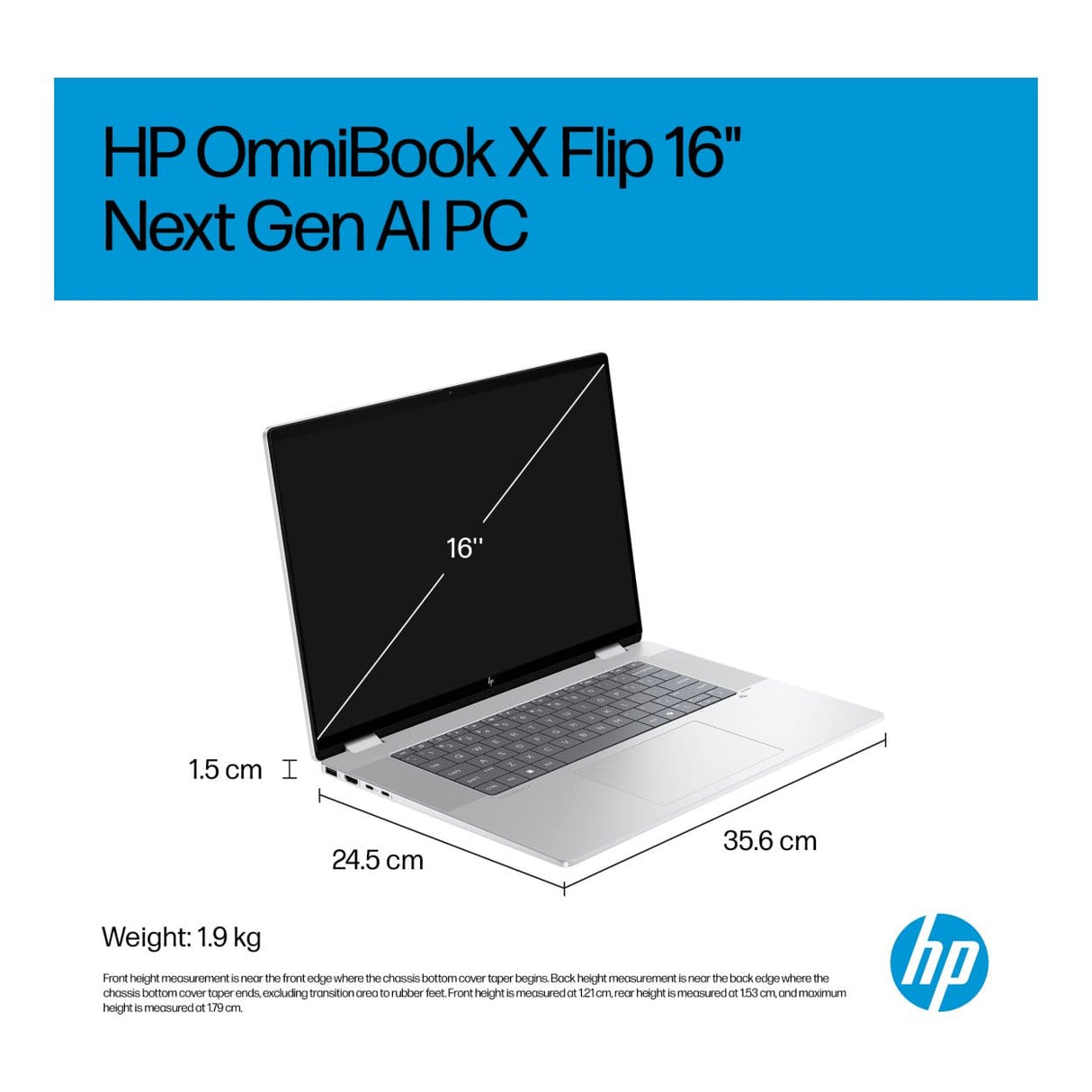 HP OmniBook X Flip 16-as0007ni 14-inch 2K Next Gen AI 2-in-1 Laptop - Intel Core Ultra 7 256V 512GB SSD 16GB RAM Win 11 Home Glacier Silver