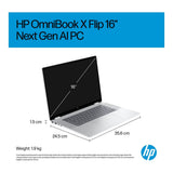 HP OmniBook X Flip 16-as0007ni 14-inch 2K Next Gen AI 2-in-1 Laptop - Intel Core Ultra 7 256V 512GB SSD 16GB RAM Win 11 Home Glacier Silver