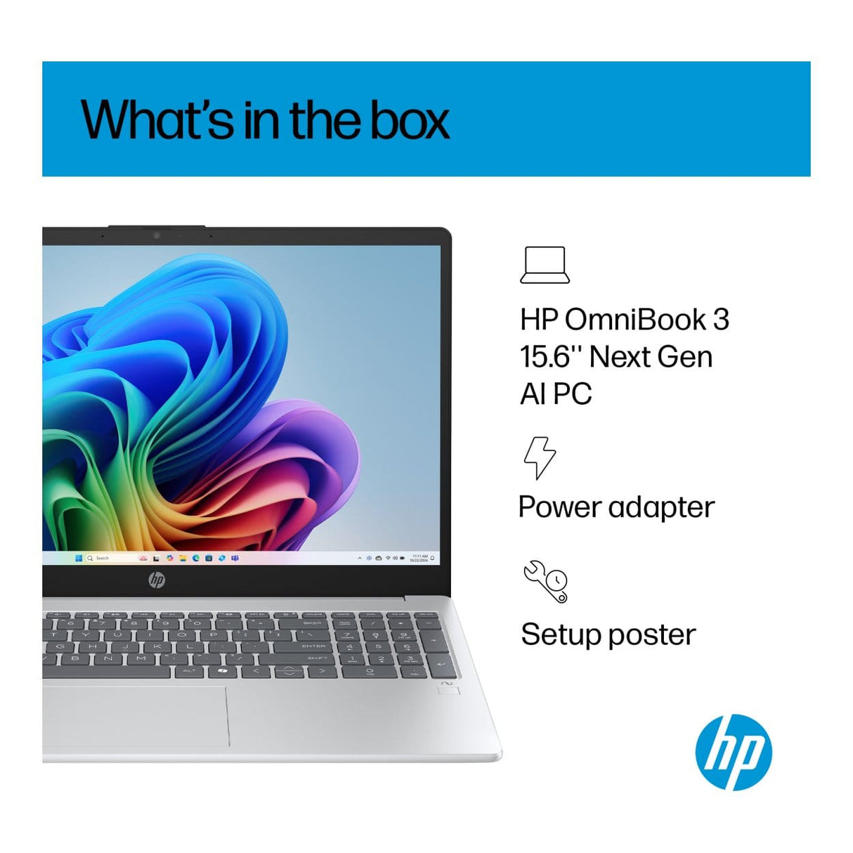 HP OmniBook 3 15-fn0008ni 15.6-inch FHD Next Gen AI Laptop - AMD Ryzen 5 330 512GB SSD 16GB RAM Win 11 Home Glacier Silver