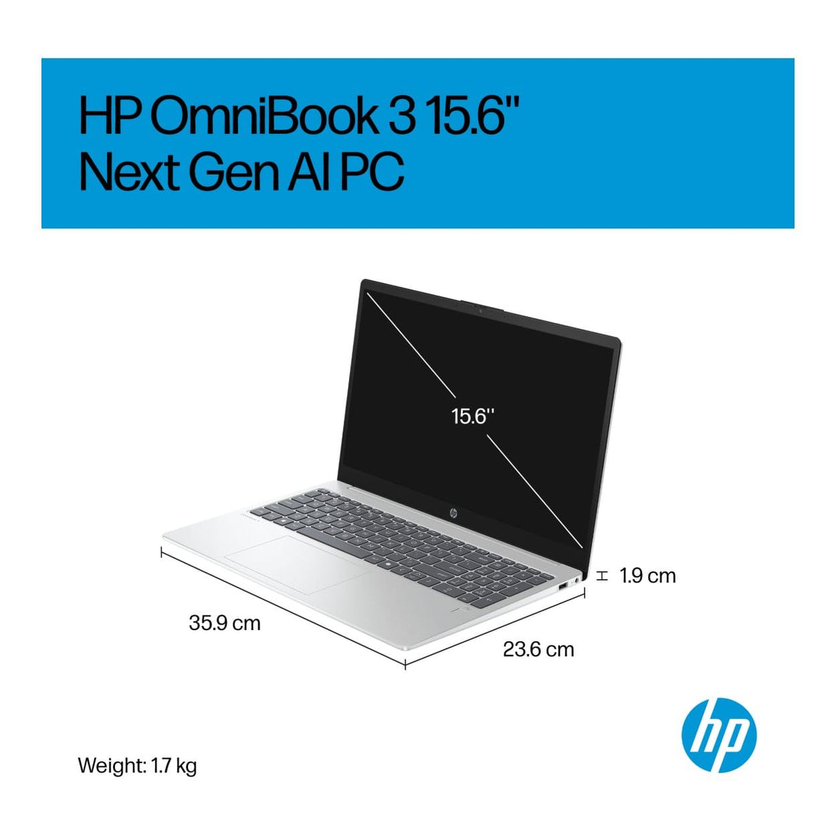 HP OmniBook 3 15-fn0008ni 15.6-inch FHD Next Gen AI Laptop - AMD Ryzen 5 330 512GB SSD 16GB RAM Win 11 Home Glacier Silver