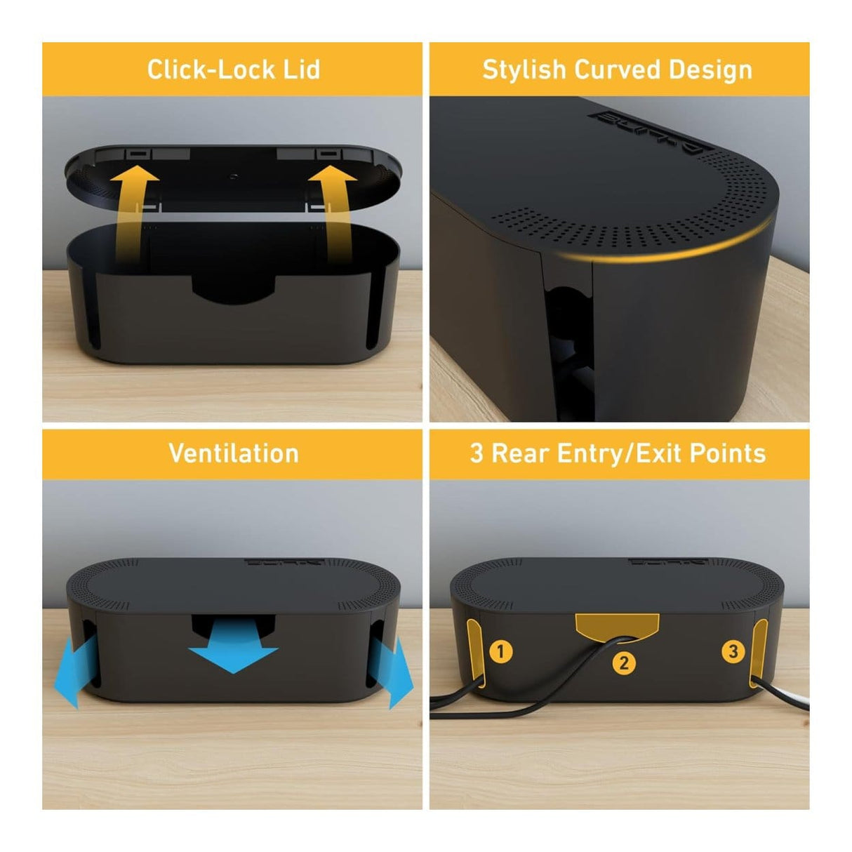 D-Line Cable Tidy Box Cable Management Black - Large DCTULGEB