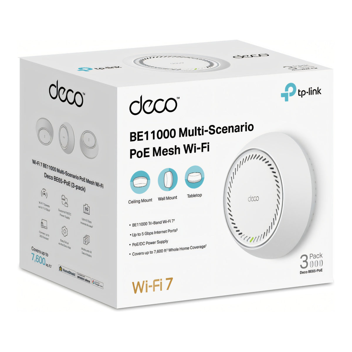 TP-Link BE11000 Whole Home Mesh Wi-Fi 7 PoE System Deco 3-pack BE65-PoE(3-pack)