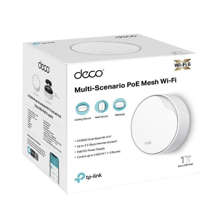TP-Link Deco X50-PoE(1-pack) AX3000 Whole Home Mesh Wi-Fi 6 System with PoE