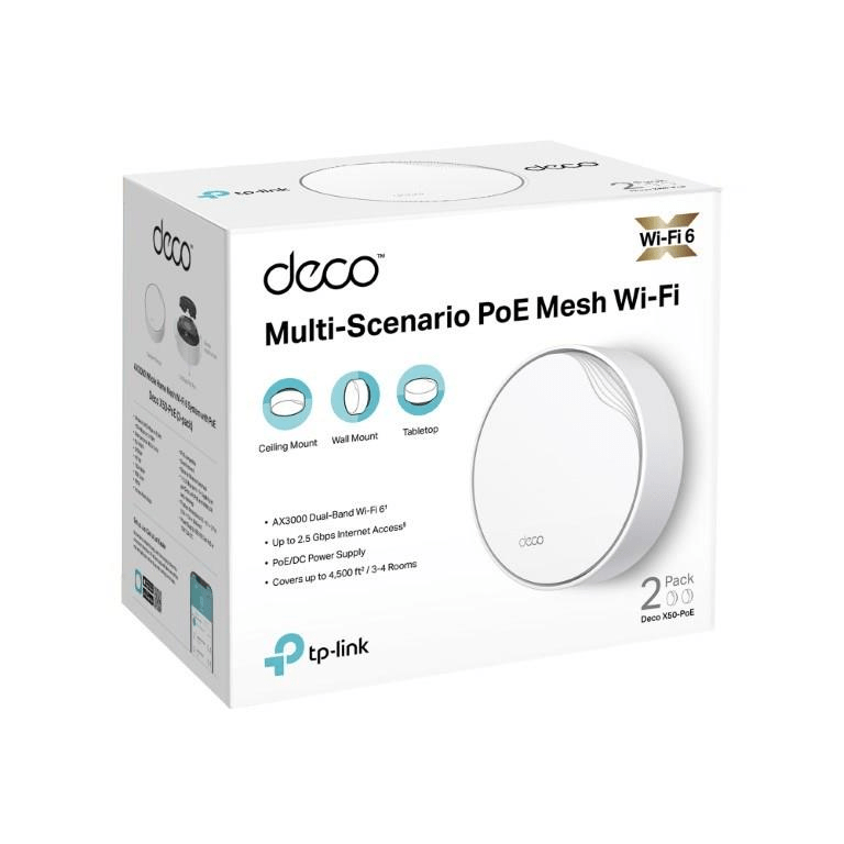 TP-Link Deco X50-PoE(2-pack) AX3000 Whole Home Mesh Wi-Fi 6 System with PoE