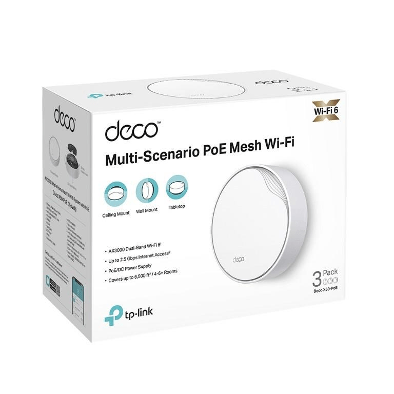 TP-Link Deco X50-PoE(3-pack) AX3000 Whole Home Mesh Wi-Fi 6 System with PoE