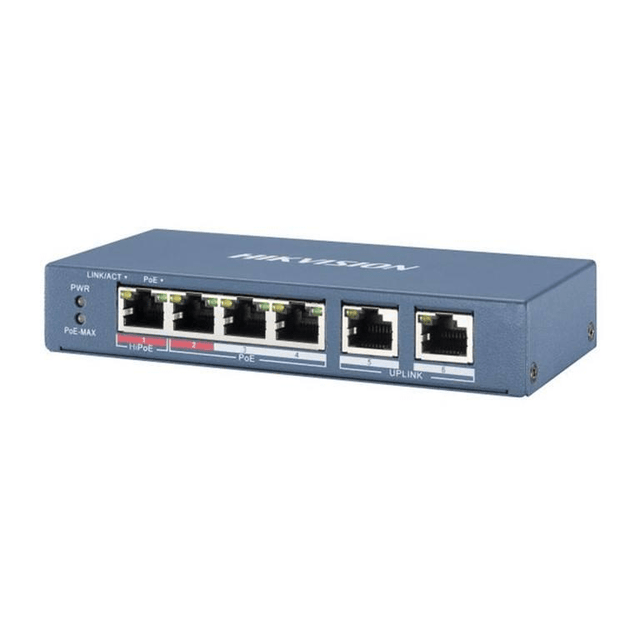 Hikvision 4-port FE PoE Unmanaged Switch with 2x FE Uplink Ports DS-3E0106HP-E