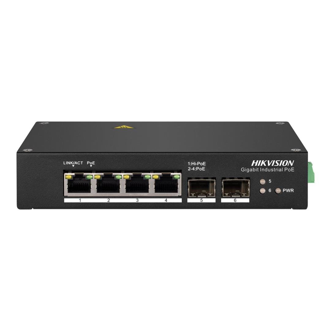 Hikvision 4-port GbE Hi-PoE Unmanaged Industrial Switch with 2x SFP ports DS-3T0506HP