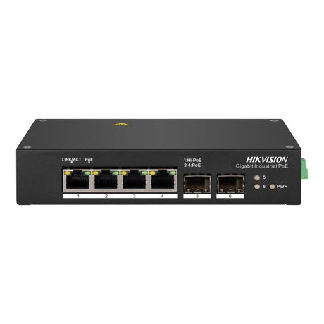 Hikvision 4-port GbE Hi-PoE Unmanaged Industrial Switch with 2x SFP ports DS-3T0506HP