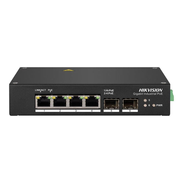 Hikvision 4-port GbE Hi-PoE Unmanaged Industrial Switch with 2x SFP ports DS-3T0506HP