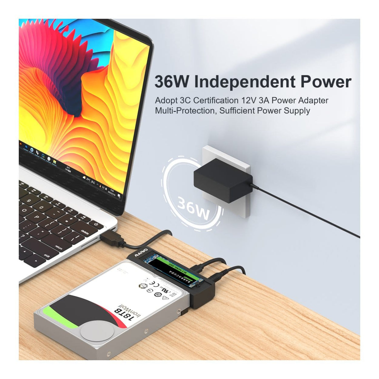Maiwo K10635N Dual Bay USB-C Storage Drive Enclosure Duplicator DS-NVME-SATA-HDD
