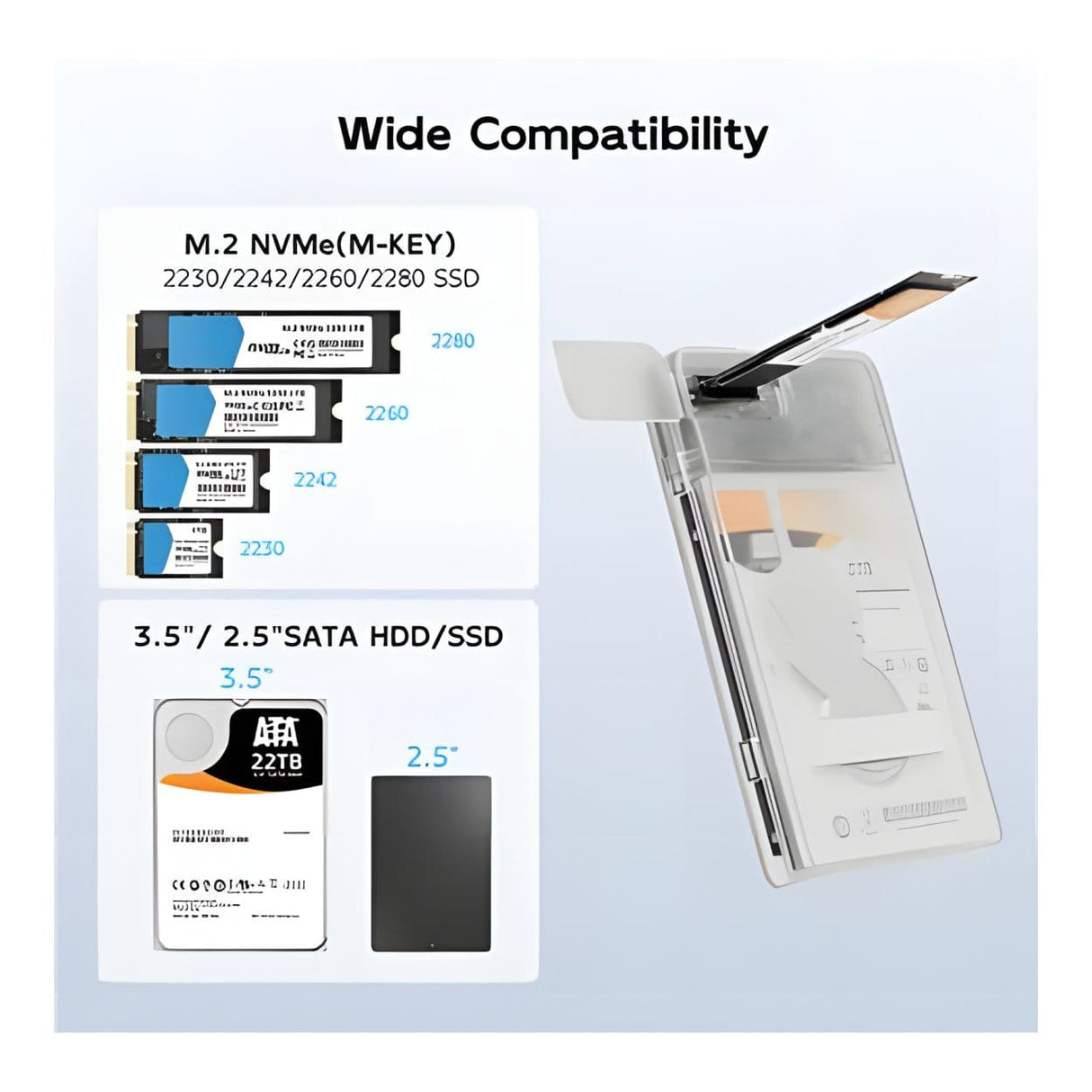 Maiwo K2578P2 2-in-1 USB-C to M.2 NVMe and 2.5" SSD Enclosure DS-SATA-HDD-SSD-MVME