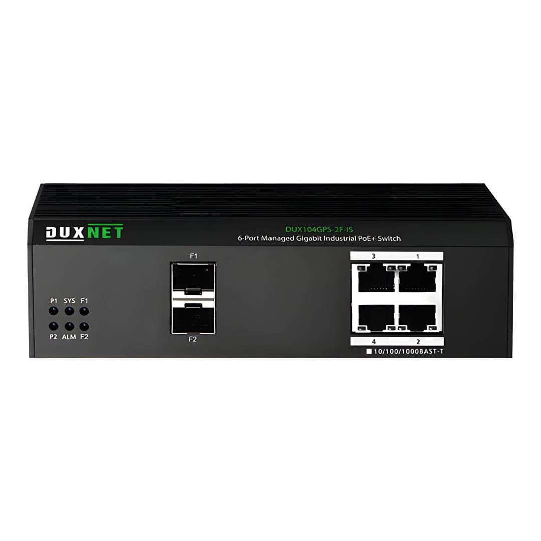 DuxNet 6-Port Gigabit L2 Cloud Managed Industrial PoE Switch DUX104GPS-2F-IS-C