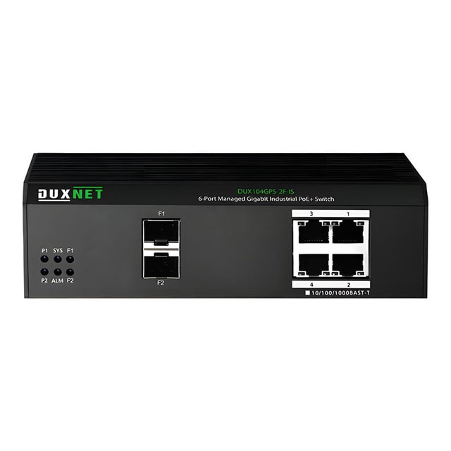DuxNet 6-Port Gigabit L2 Cloud Managed Industrial PoE Switch DUX104GPS-2F-IS-C