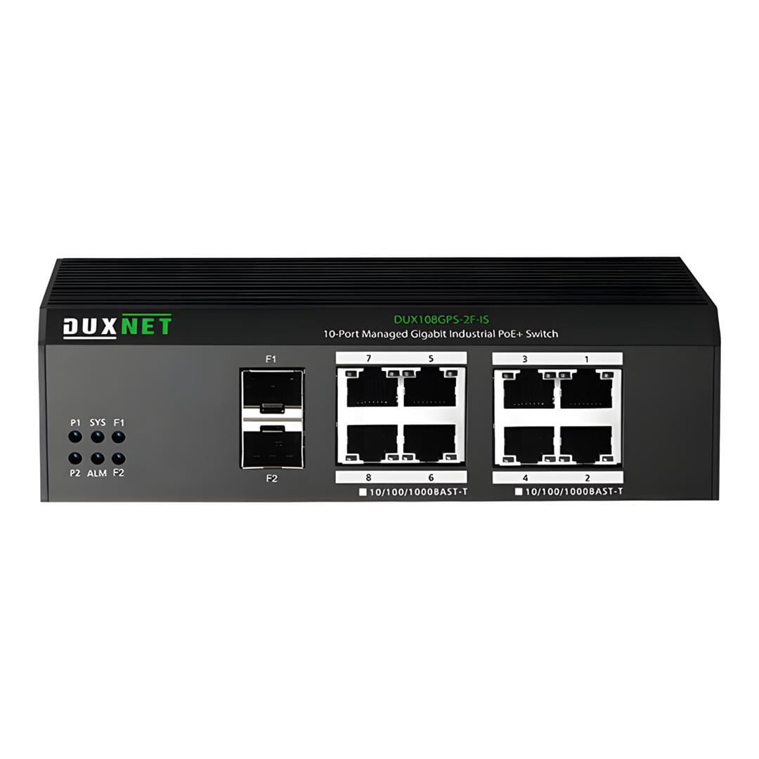 DuxNet 10-Port Gigabit L2 Cloud Managed Industrial PoE Switch DUX108GPS-2F-IS-C