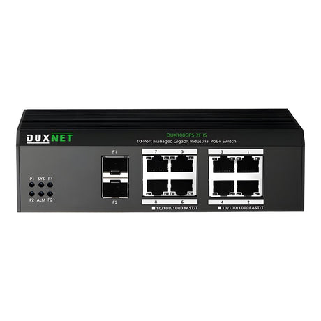 DuxNet 10-Port Gigabit L2 Cloud Managed Industrial PoE Switch DUX108GPS-2F-IS-C