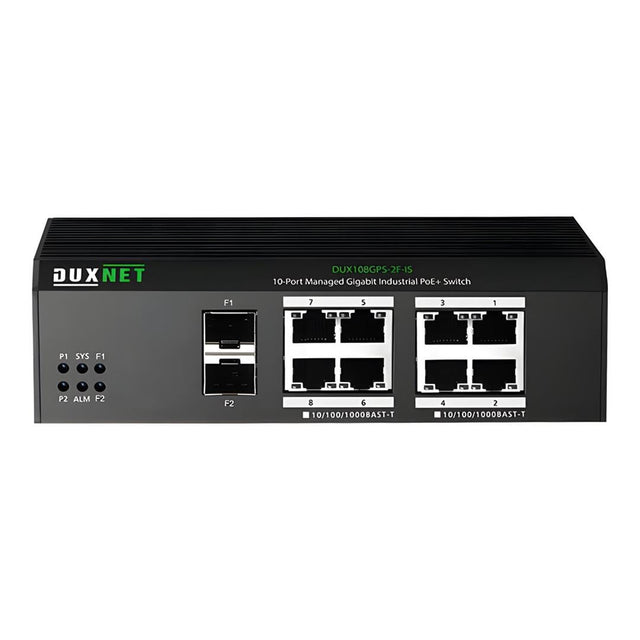 DuxNet 10-Port Gigabit L2 Cloud Managed Industrial PoE Switch DUX108GPS-2F-IS-C