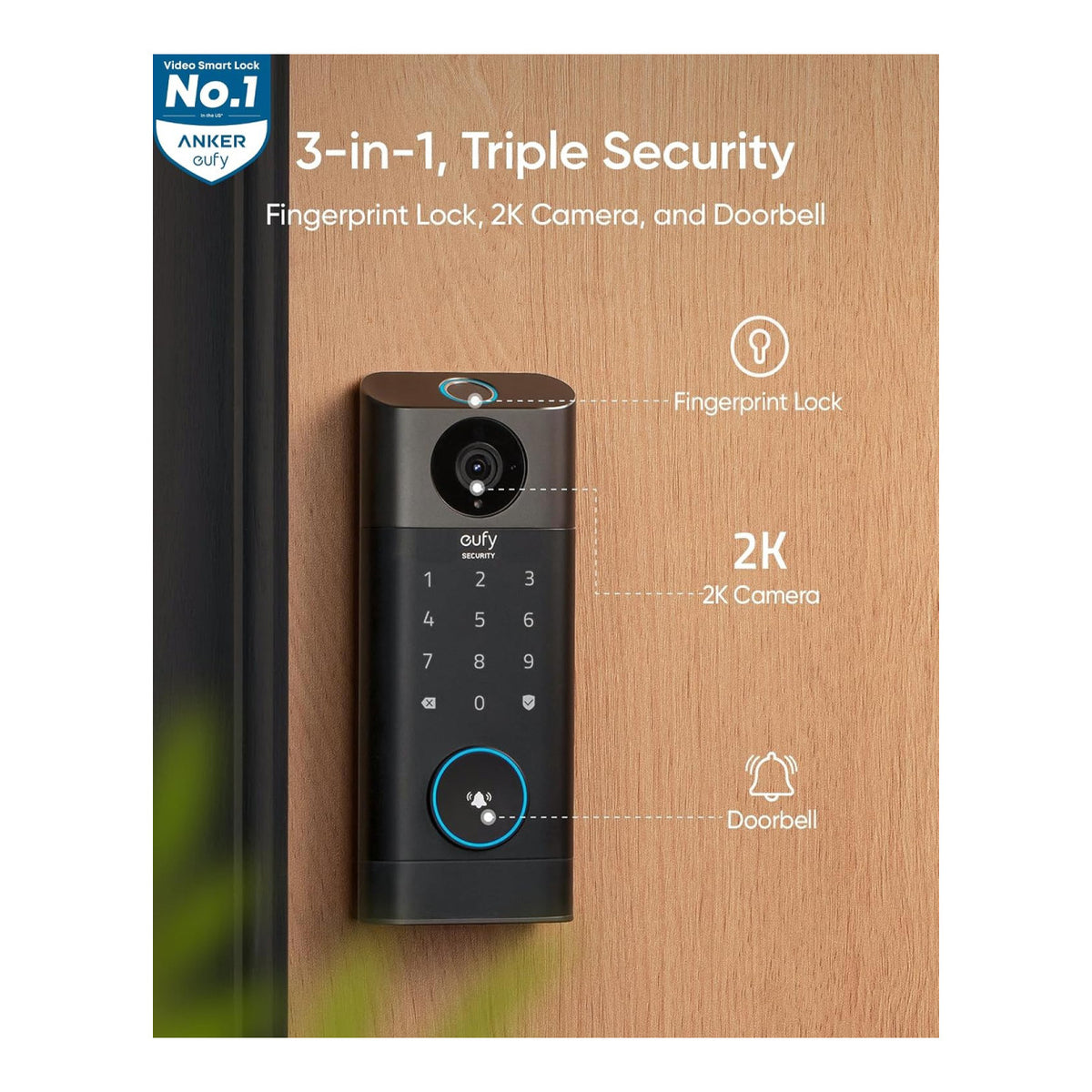 Eufy S330 3-in-1 Video Smart Lock Black E8530KY1