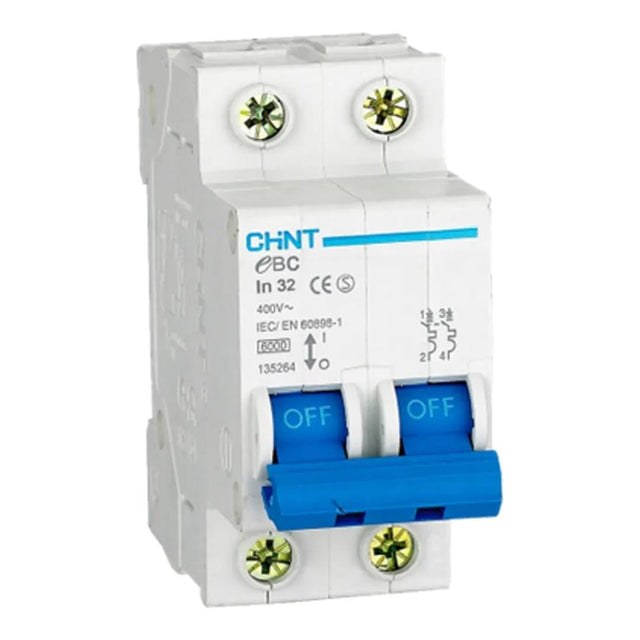 Chint 3kA 2P 63A Circuit Breaker C-Curve EBC-2P-63A-3KA