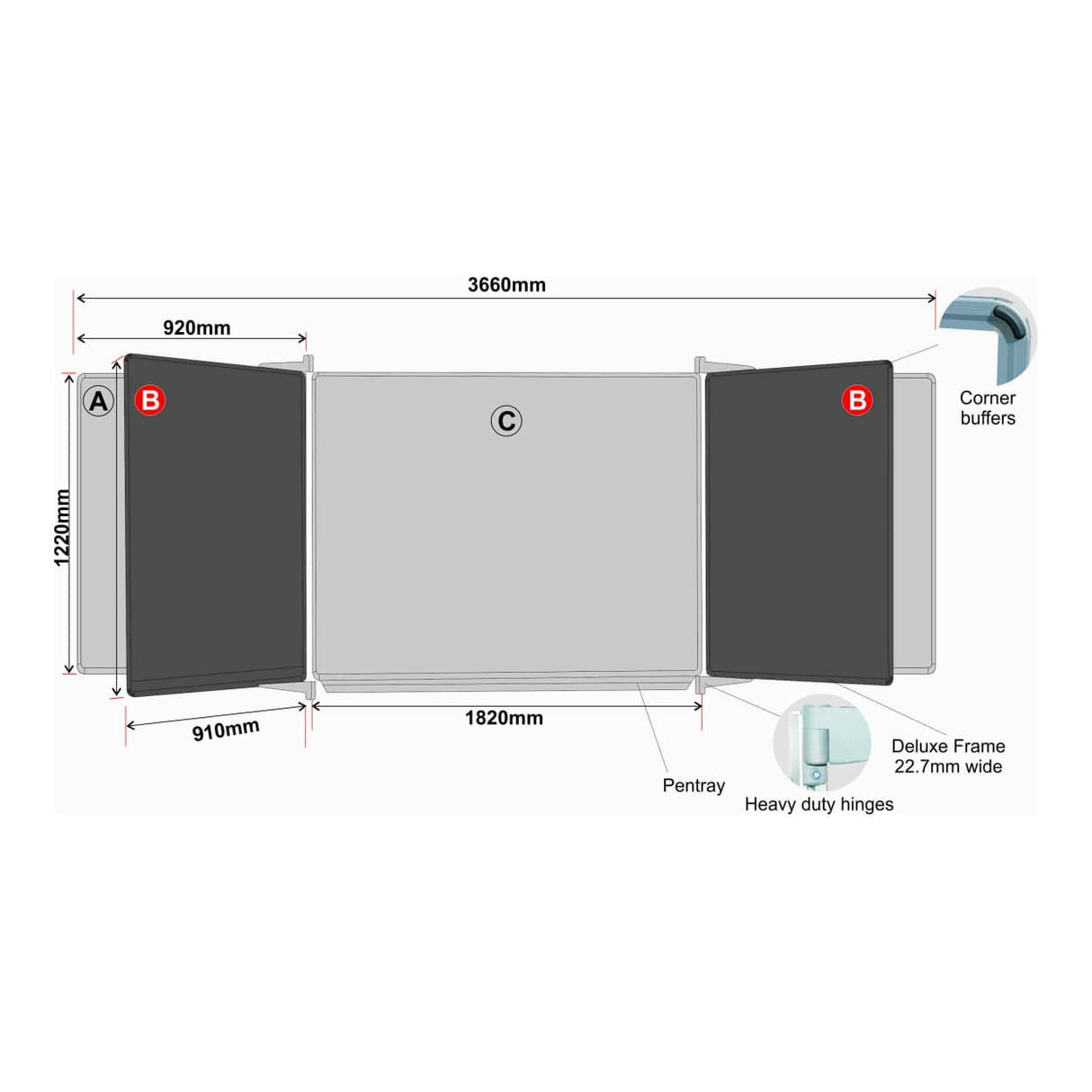 Parrot Non-Magnetic Educational Chalkboard 1220x1210mm Squares 1 Side Swing Leaf Option B ED6252