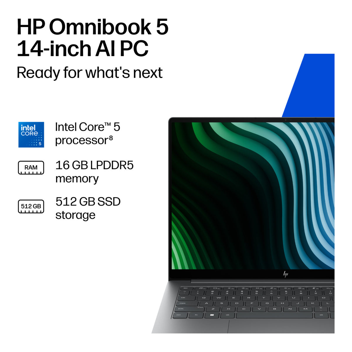 HP OmniBook 5 14-mh0007ni 14-inch 2K OLED AI Laptop - Intel Core 5 320 512GB SSD 16GB RAM Win 11 Home Silver