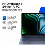 HP OmniBook 5 14-mh0010ni 14-inch 2K OLED AI Laptop - Intel Core 5 320 512GB SSD 8GB RAM Win 11 Home Blue