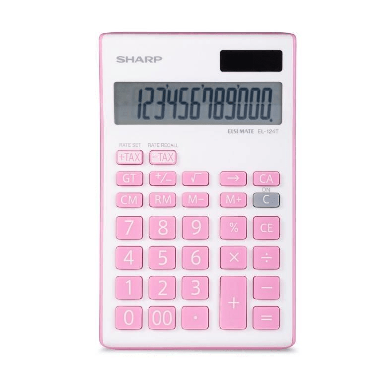 Sharp EL-124T Twin Power 12-digit Display Desktop Calculator Pink