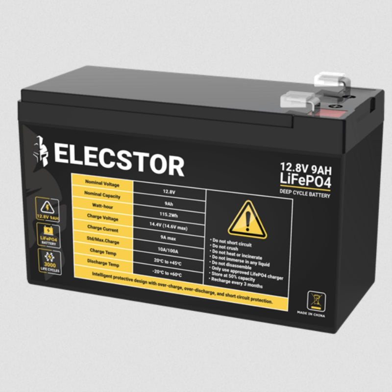 Elecstor 12V 9A LIFEPO4 Battery ELE-12V9ABT