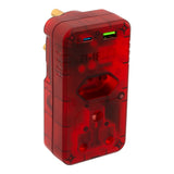 Ellies 2-Way High Surge Adaptor with PD20W USB-C and USB Slots Red ELL-8503-RD