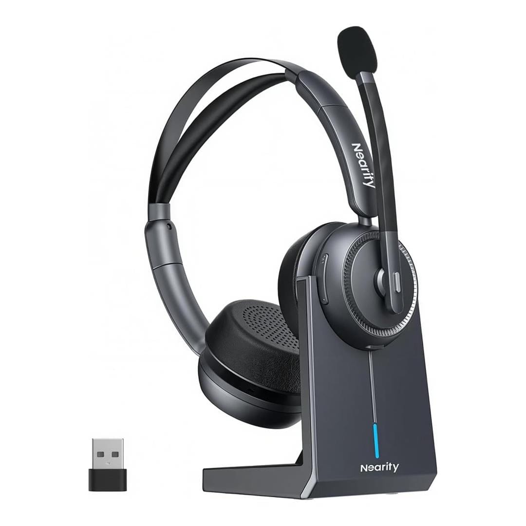 Nearity Wireless Bluetooth Headset with Mic and Charging Stand Black EP320