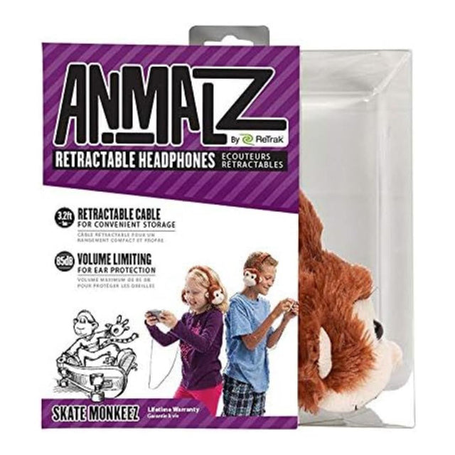 ReTrak Animalz Furry Wired Headphones - Monkey ETAUDFMNKY