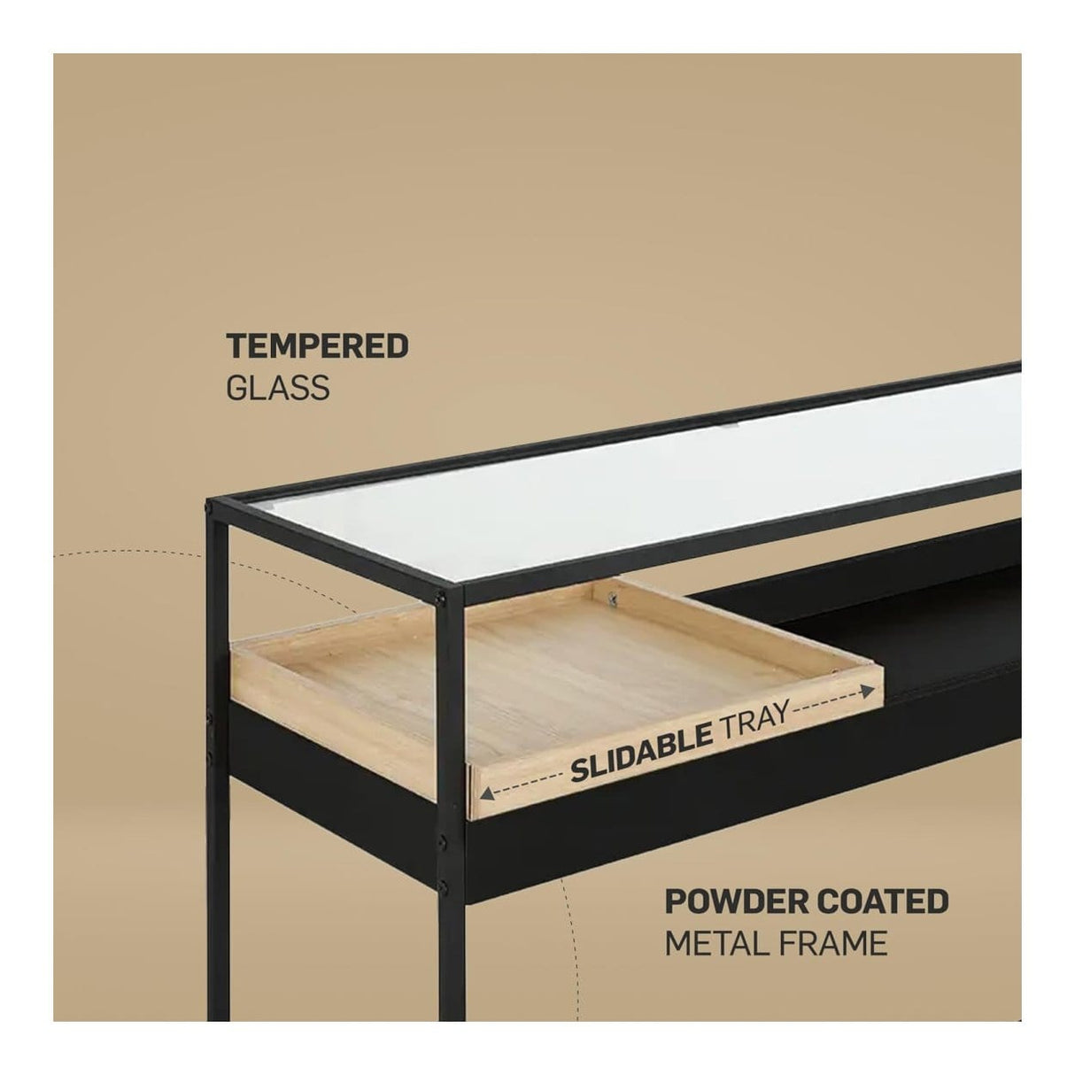 Everfurn Millenium Console Powder Coated Steel Frame with Tempered Glass FD-CON-01