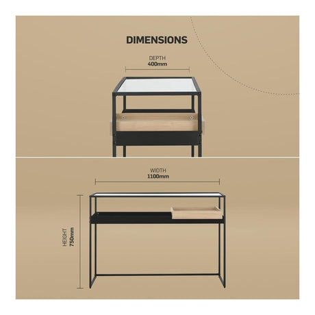 Everfurn Millenium Console Powder Coated Steel Frame with Tempered Glass FD-CON-01