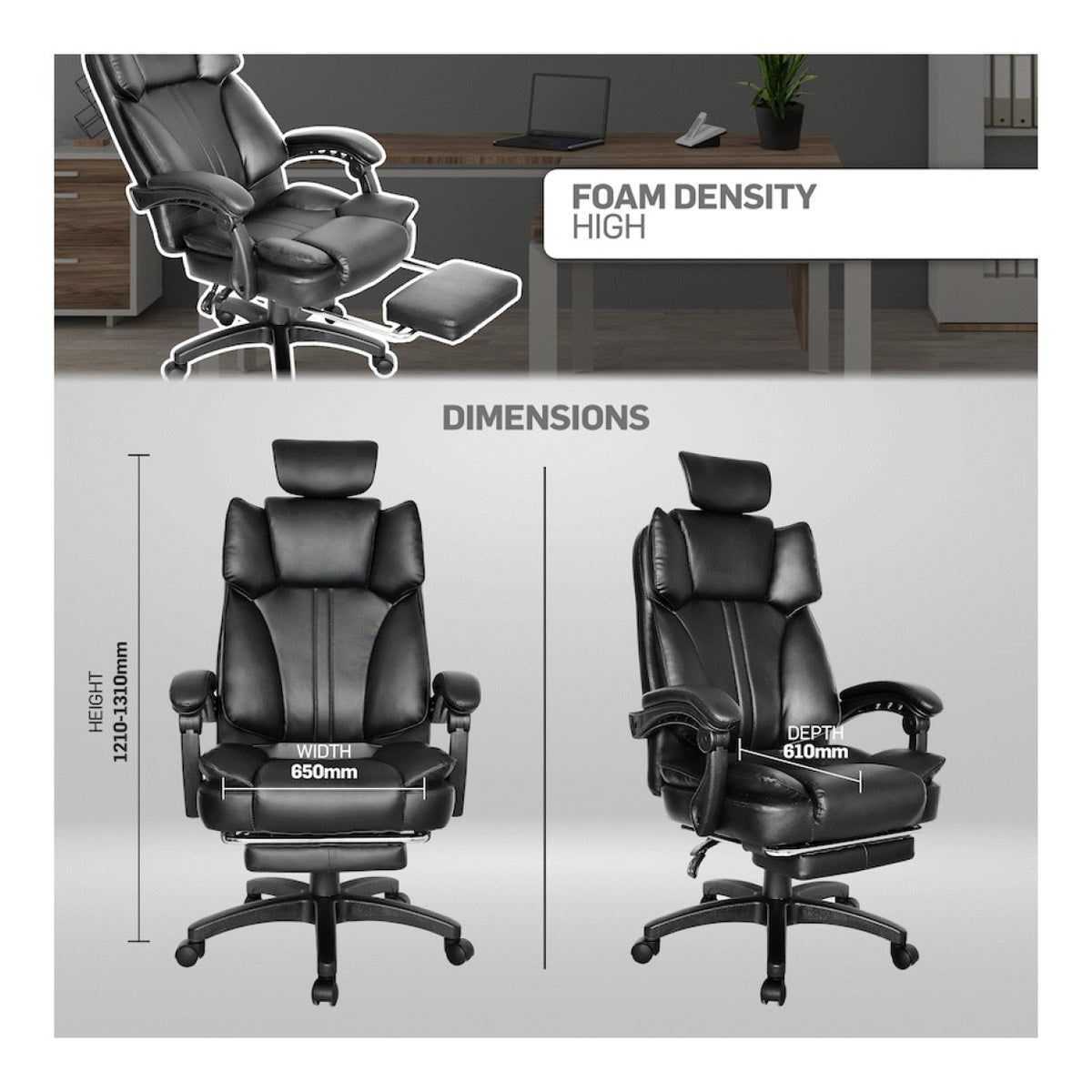 Everfurn Emperor High Back Office Chair with Footrest Black FD-OC-HB-58.1