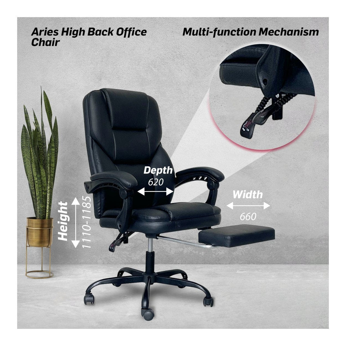 Everfurn Aries High Back Recline Office Chair FD-OC-HB-69