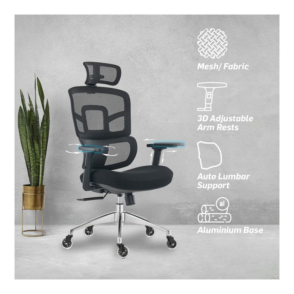 Everfurn Premium Graphite Ergo High Back Chair Black FD-OC-HB-70-BLK