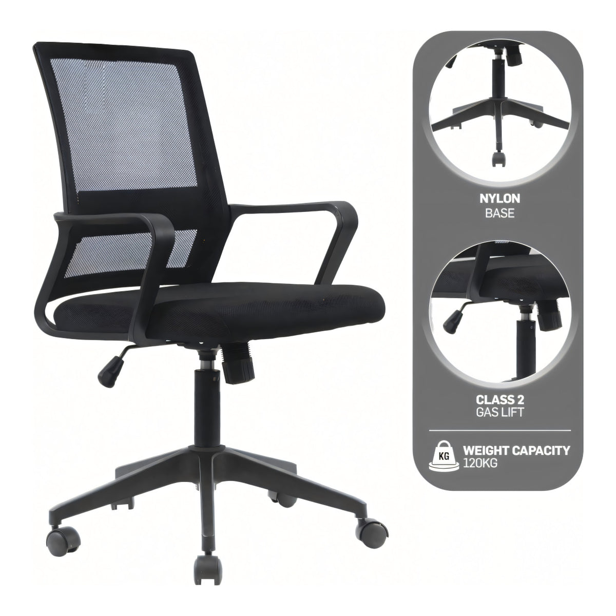 Everfurn Marine Mid-Back Office Chair - Black FD-OC-MB-78