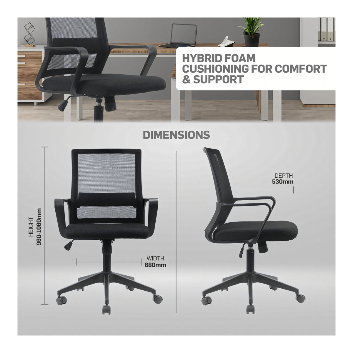 Everfurn Marine Mid-Back Office Chair - Black FD-OC-MB-78