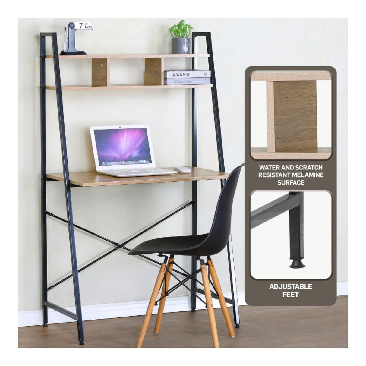 Everfurn Vesa Office Desk Oak and Black FD-OD-01-BLK