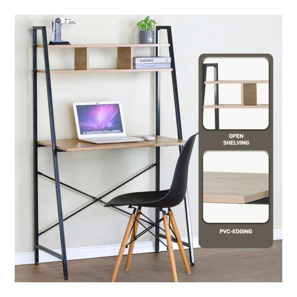 Everfurn Vesa Office Desk Oak and Black FD-OD-01-BLK