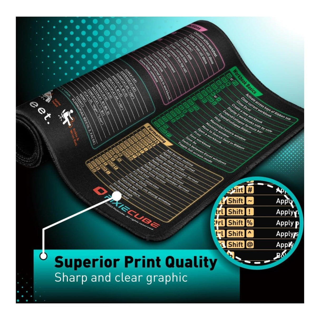 Everfurn Excel Hot Keys Large Desk Mat FD-OD-AC-04-BLK