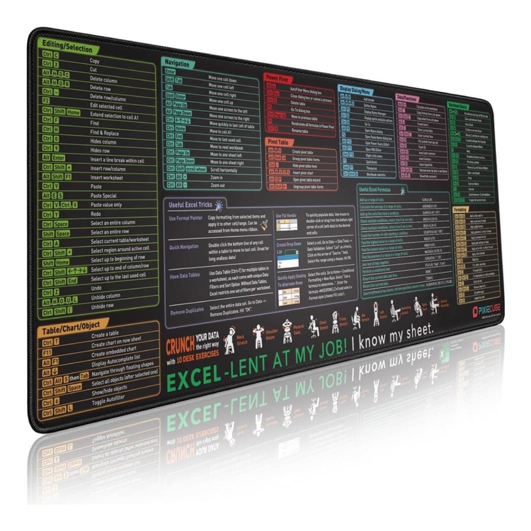 Everfurn Excel Hot Keys Large Desk Mat FD-OD-AC-04-BLK