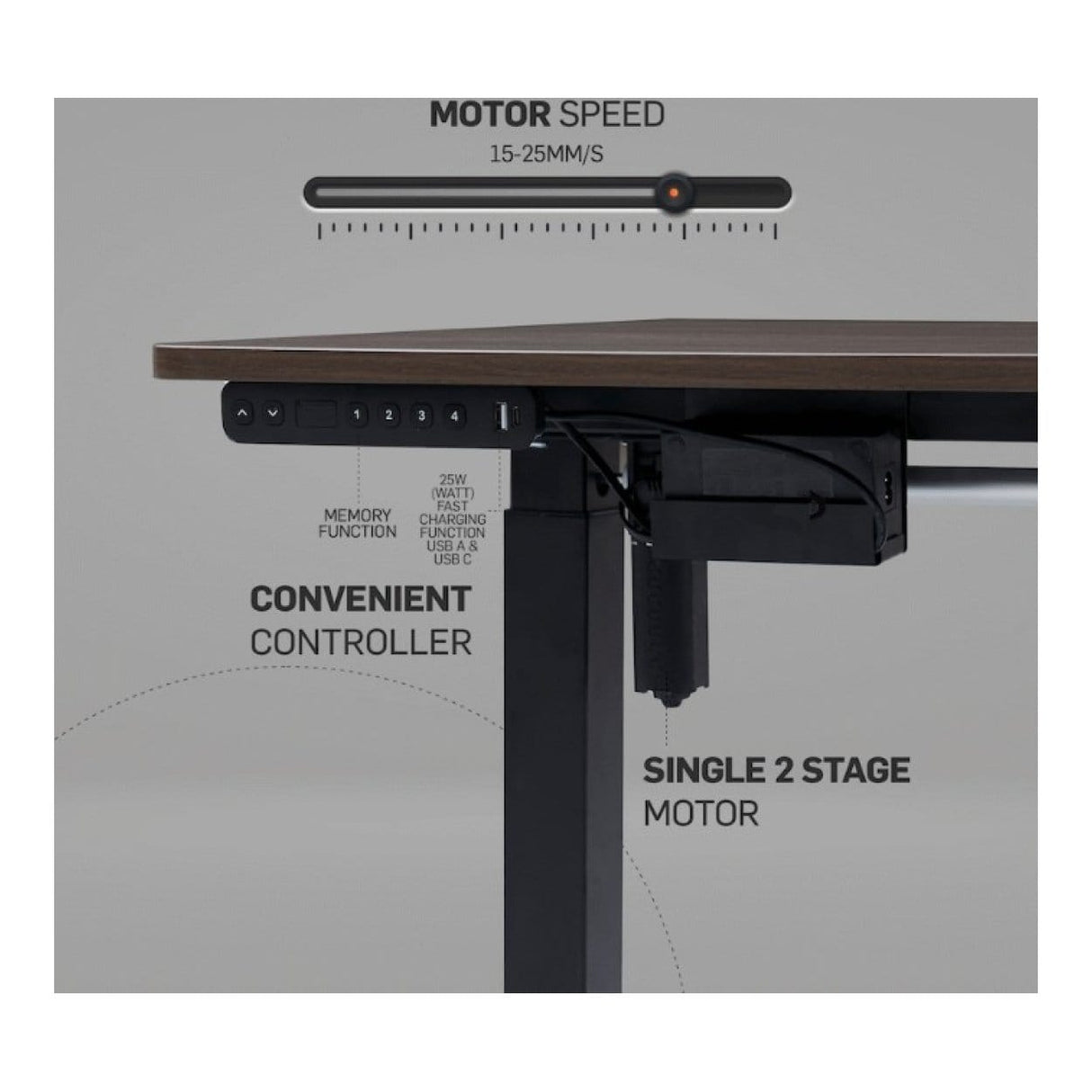 Everfurn Berlin Height-Adjustable Desk Base and Controller Black FD-OD-HA-07