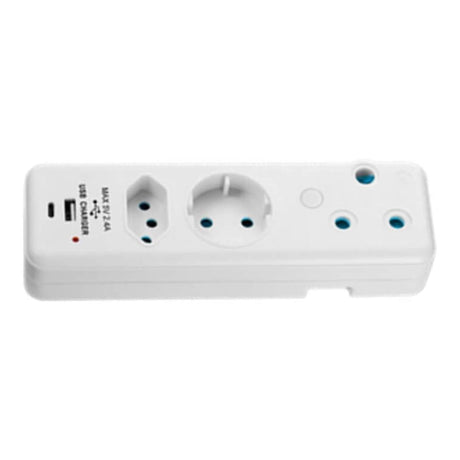 Ellies 3-Way Schuko Adaptor with Type-C + USB White FEA1/2USB