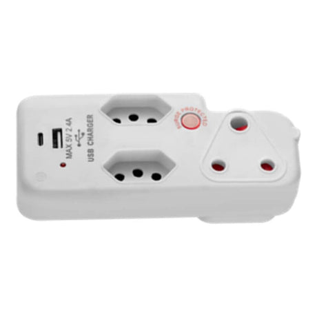 Ellies 3-way Medium Surge Adaptor with USB-A and USB-C Slots White FEA5S